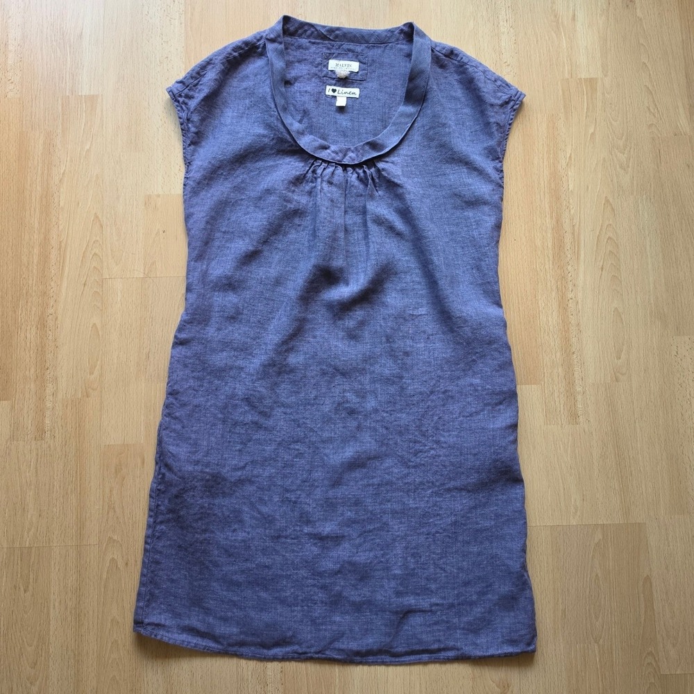 Linen Blend Cap Sleeve Mini Dress in Dusty Blue